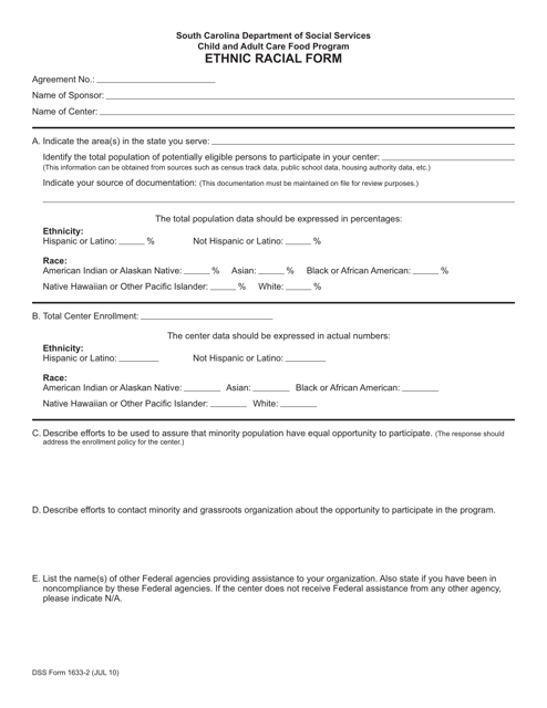 DSS Form 1633-2 Ethnic Racial Form - South Carolina