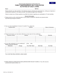 DSS Form 1247B Family Independence Self Evaluation Activities of Daily Living - South Carolina