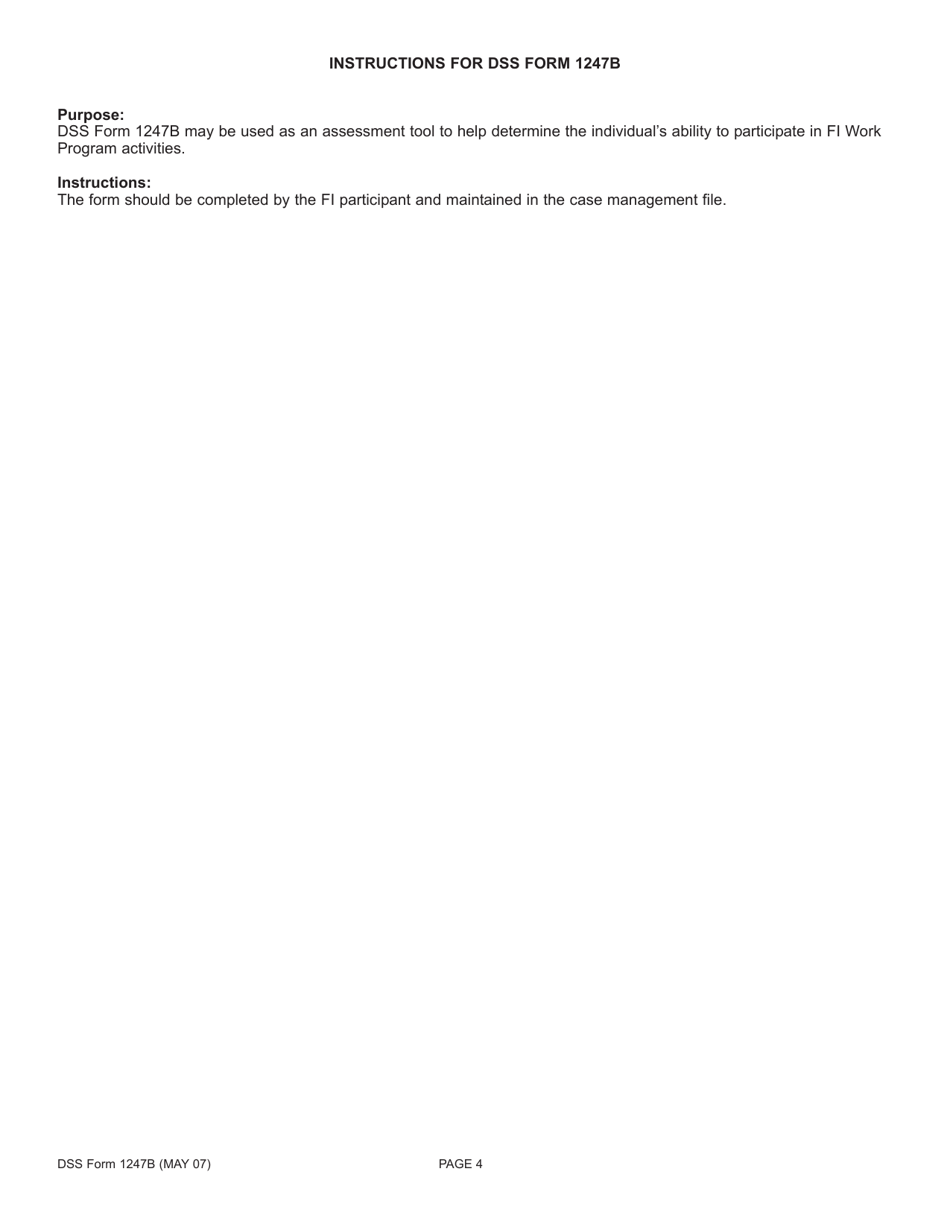 DSS Form 1247B Family Independence Self Evaluation Activities of Daily Living - South Carolina, Page 4