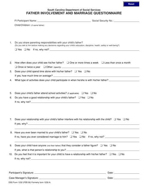 DSS Form 1232 Father Involvement and Marriage Questionnaire - South Carolina