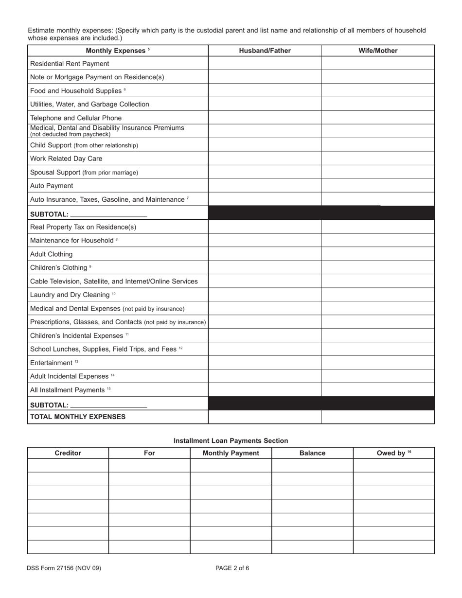 DSS Form 27156 - Fill Out, Sign Online and Download Fillable PDF, South ...