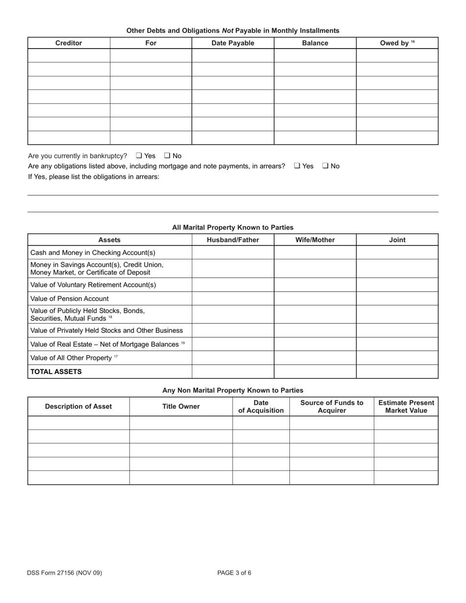 DSS Form 27156 Financial Declaration - South Carolina, Page 3