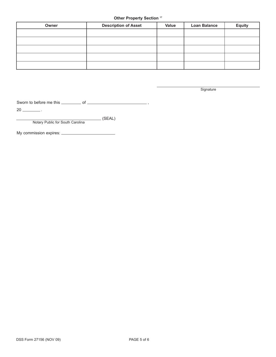 DSS Form 27156 Financial Declaration - South Carolina, Page 5