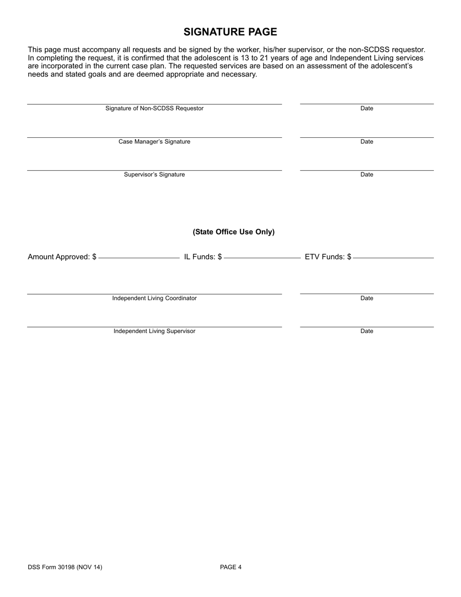 DSS Form 30198 Funding Request for Independent Living Services - South Carolina, Page 4