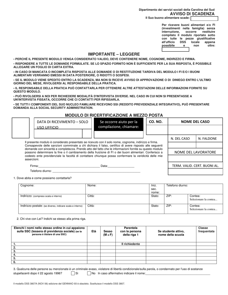 DSS Form 3807A ITA Notice of Expiration - South Carolina (Italian), Page 1