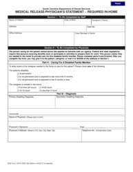 DSS Form 1247A Medical Release/Physician&#039;s Statement - Required in-Home - South Carolina