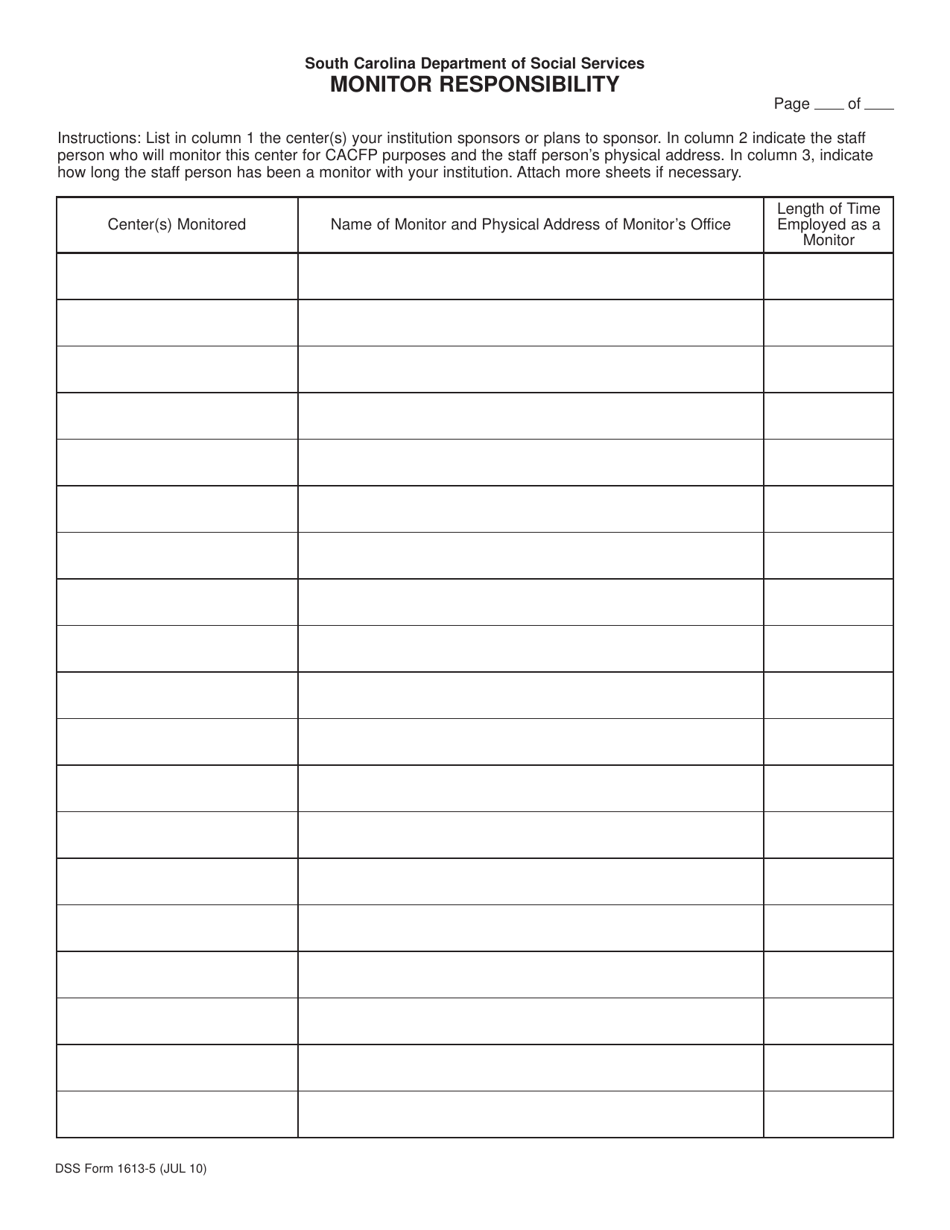 DSS Form 1613-5 Monitor Responsibility - South Carolina, Page 1