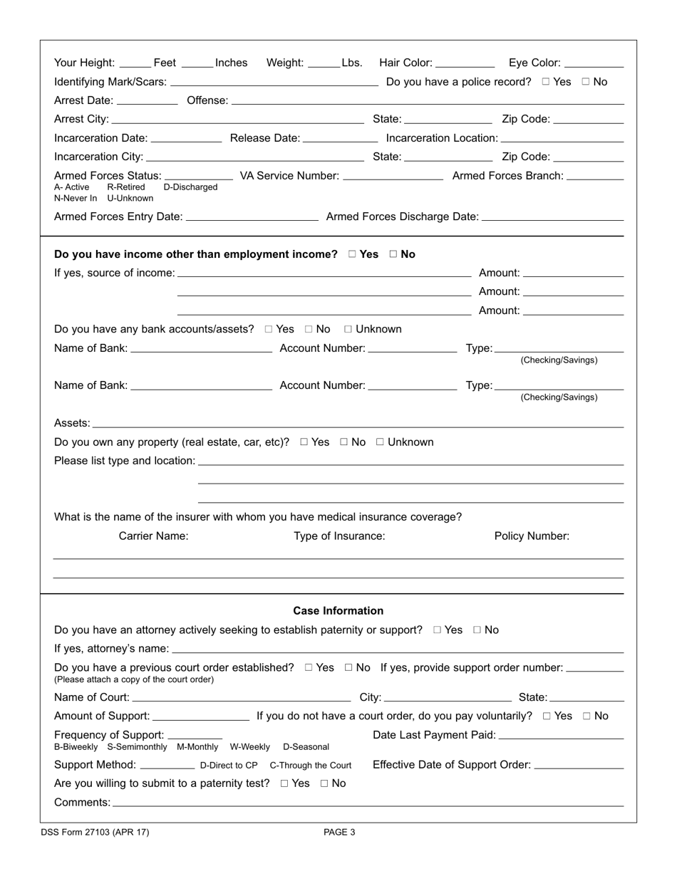 DSS Form 27103 Non-custodial Parents Application for Child Support Services - South Carolina, Page 3