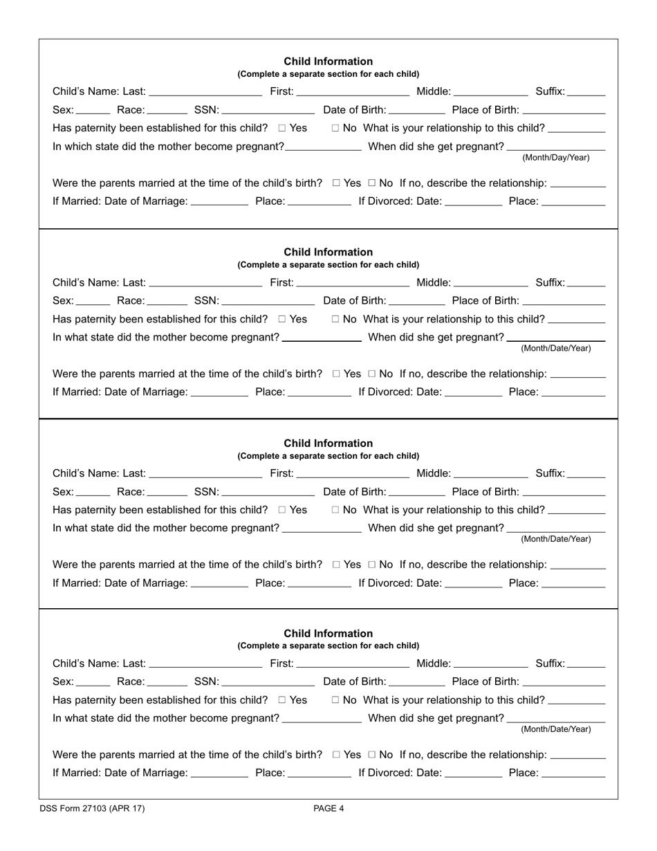 DSS Form 27103 Non-custodial Parents Application for Child Support Services - South Carolina, Page 4