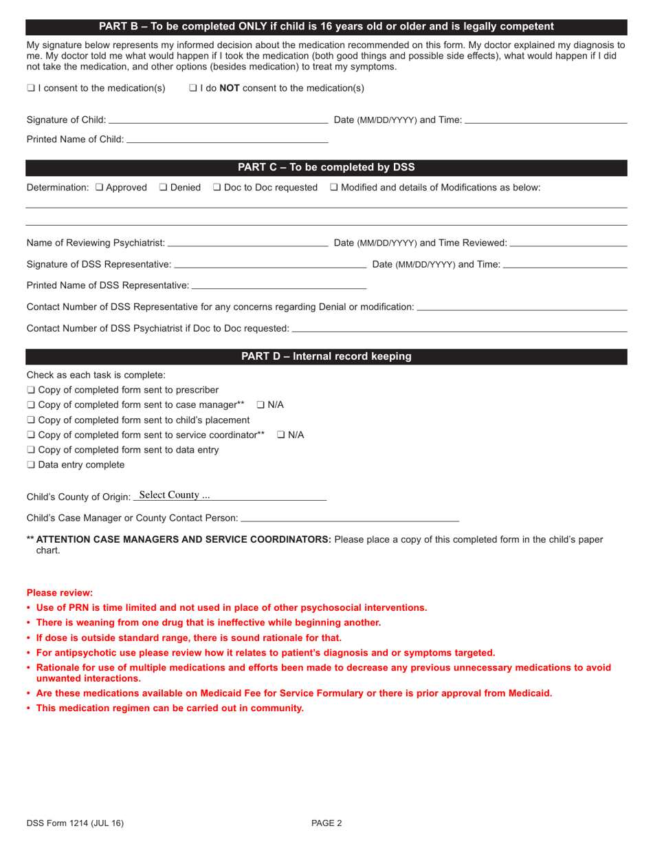 DSS Form 1214 - Fill Out, Sign Online and Download Fillable PDF, South ...