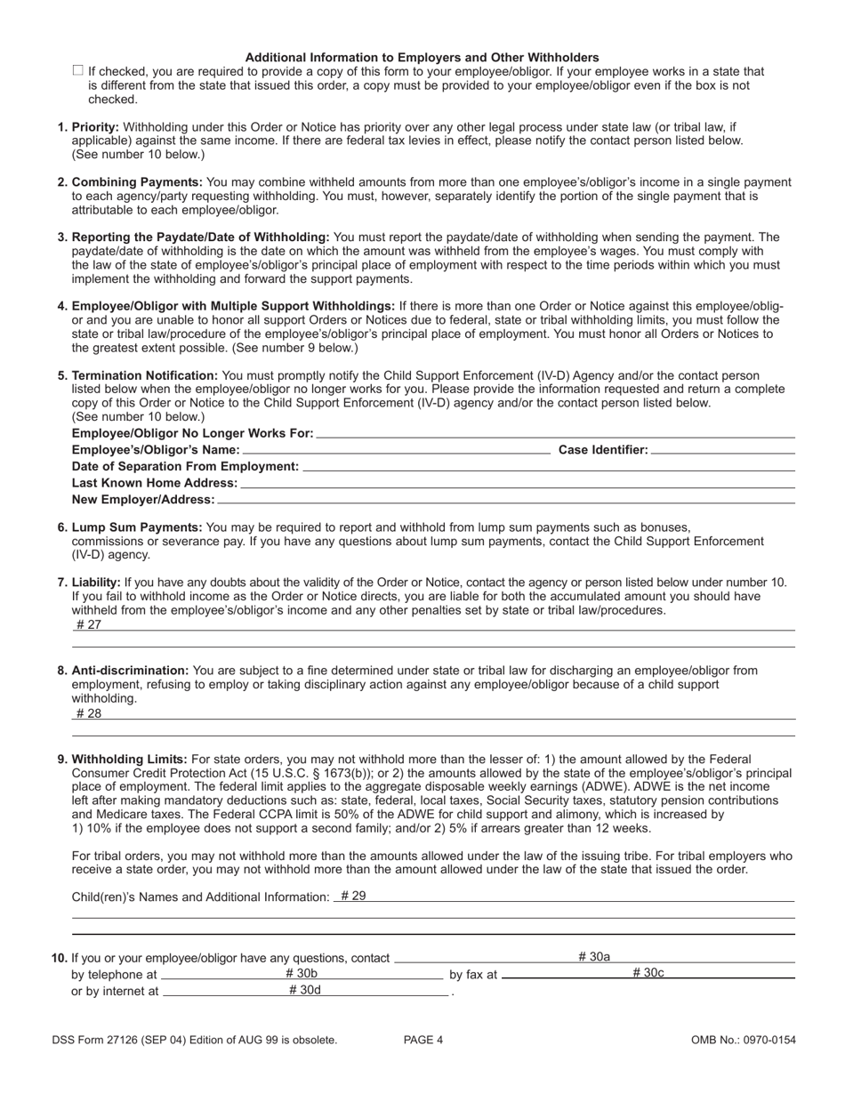 DSS Form 27126 Order / Notice to Withhold Income for Child Support and Notice of an Order to Withhold Income for Child Support - South Carolina, Page 4