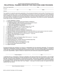 Document preview: DSS Form 3329 Pre-approval Training Checklist for Child-Care Home Providers - South Carolina