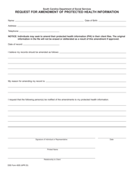Document preview: DSS Form 4005 Request for Amendment of Protected Health Information - South Carolina