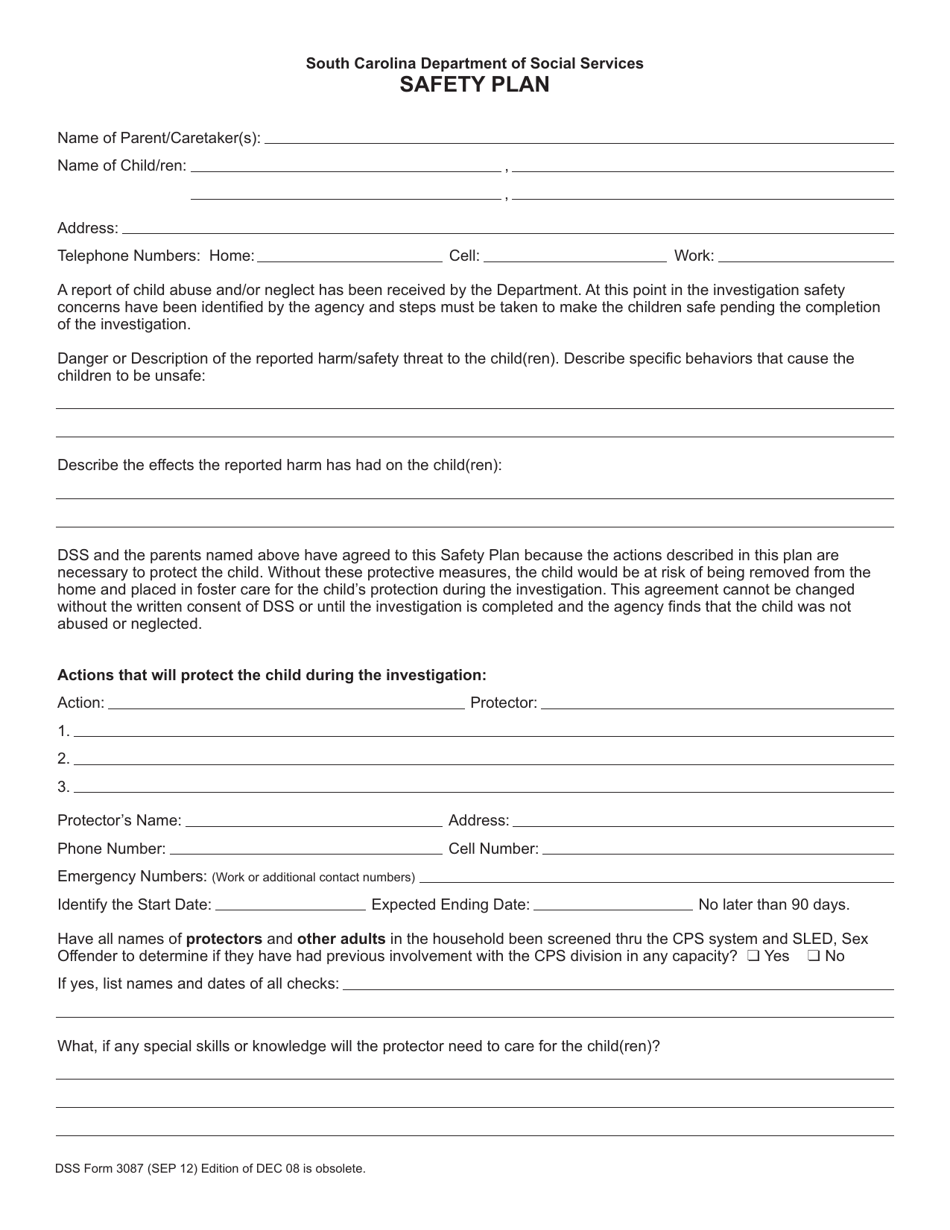DSS Form 3087 - Fill Out, Sign Online and Download Printable PDF, South ...