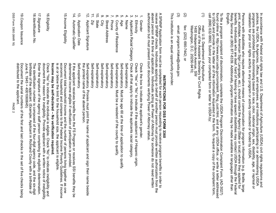 DSS Form 3360 Senior Farmers Market Nutrition Program Application - South Carolina, Page 2