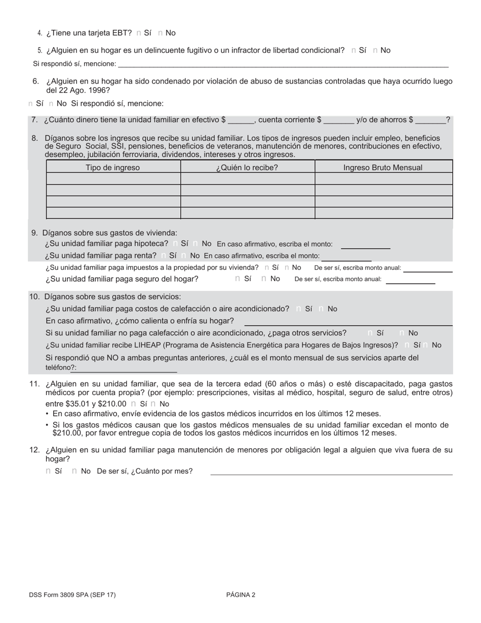 DSS Formulario 3809 SPA Renovacion Simplificada Para Personas De La Tercera Edadaviso De Vencimiento - South Carolina (Spanish), Page 2