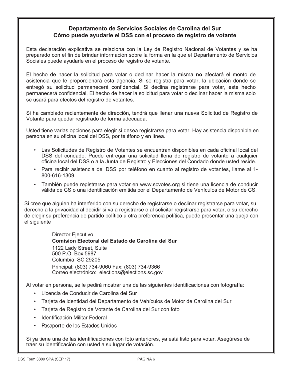 DSS Formulario 3809 SPA Renovacion Simplificada Para Personas De La Tercera Edadaviso De Vencimiento - South Carolina (Spanish), Page 6