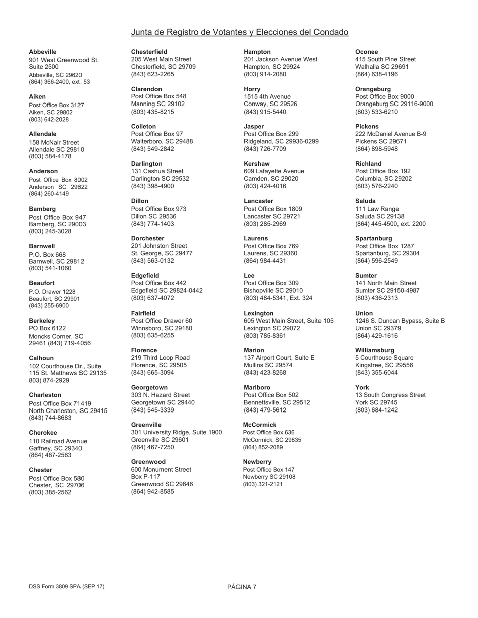 DSS Formulario 3809 SPA Renovacion Simplificada Para Personas De La Tercera Edadaviso De Vencimiento - South Carolina (Spanish), Page 7
