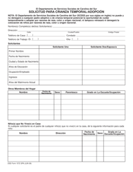 Document preview: DSS Formulario 1572 SPA Solicitud Para Crianza Temporal/Adopcion - South Carolina (Spanish)