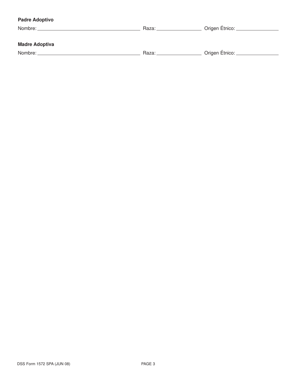 DSS Formulario 1572 SPA Solicitud Para Crianza Temporal / Adopcion - South Carolina (Spanish), Page 3