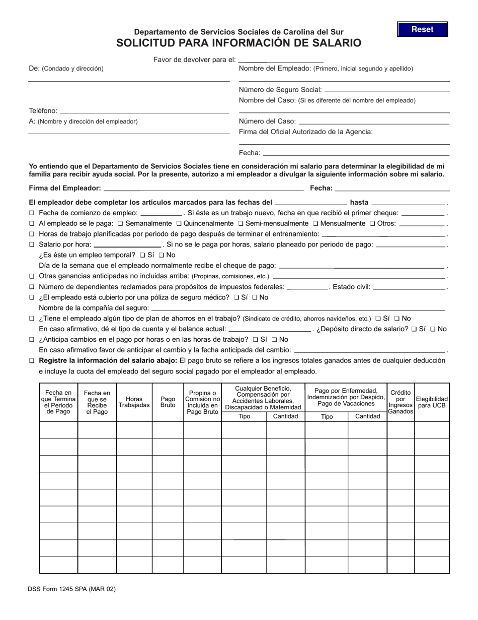 DSS Formulario 1245 SPA Solicitud Para Informacion De Salario - South Carolina (Spanish), Page 1