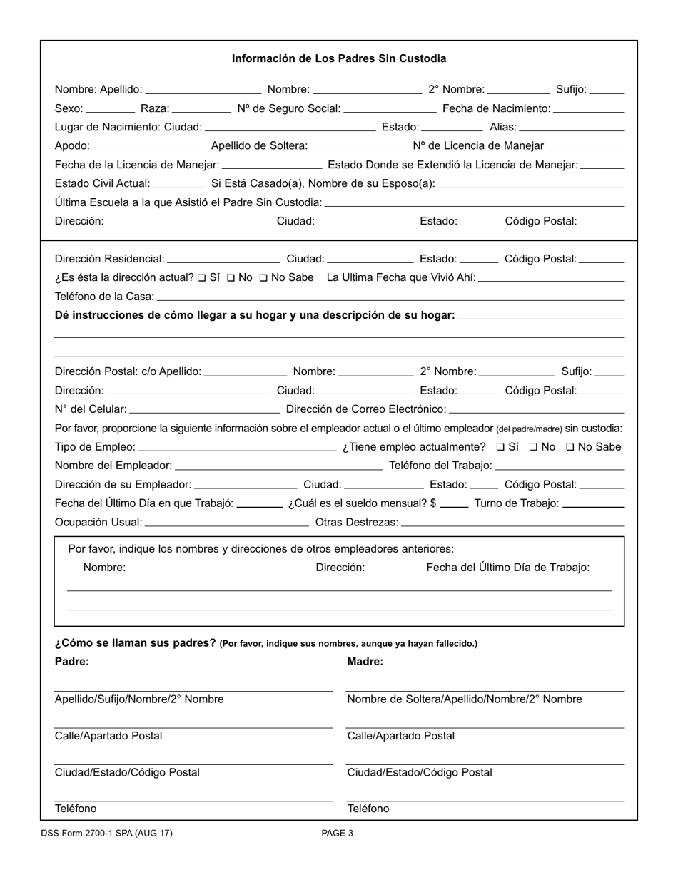 DSS Formulario 2700-1 SPA Solicitud Para El Padre / La Madre En Custodia De Servicios Para La Manutencion Para Menores - South Carolina (Spanish), Page 3