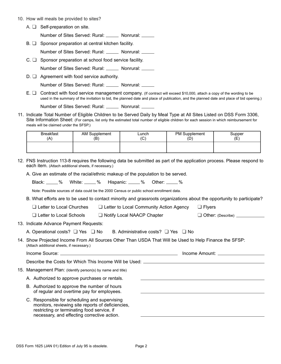 DSS Form 1625 Sponsor Application for Participation - South Carolina, Page 2