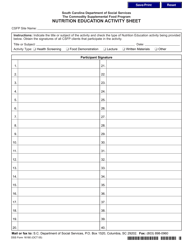 DSS Form 16180 The Csfp Nutrition Education Activity Sheet - South Carolina