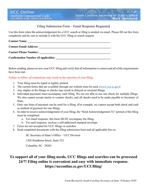 &quot;Filing Submission Form - Email Response Requested&quot; - South Carolina Download Pdf