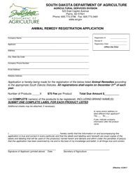 Animal Remedy Registration Application - South Dakota
