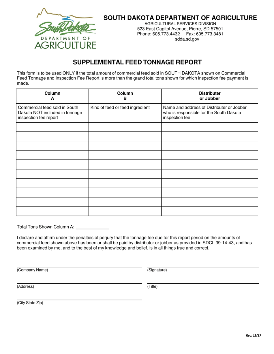 Feed Tonnage  Inspection Fee Report - South Dakota, Page 2