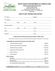 Document preview: Dairy Plant License Application Form - South Dakota