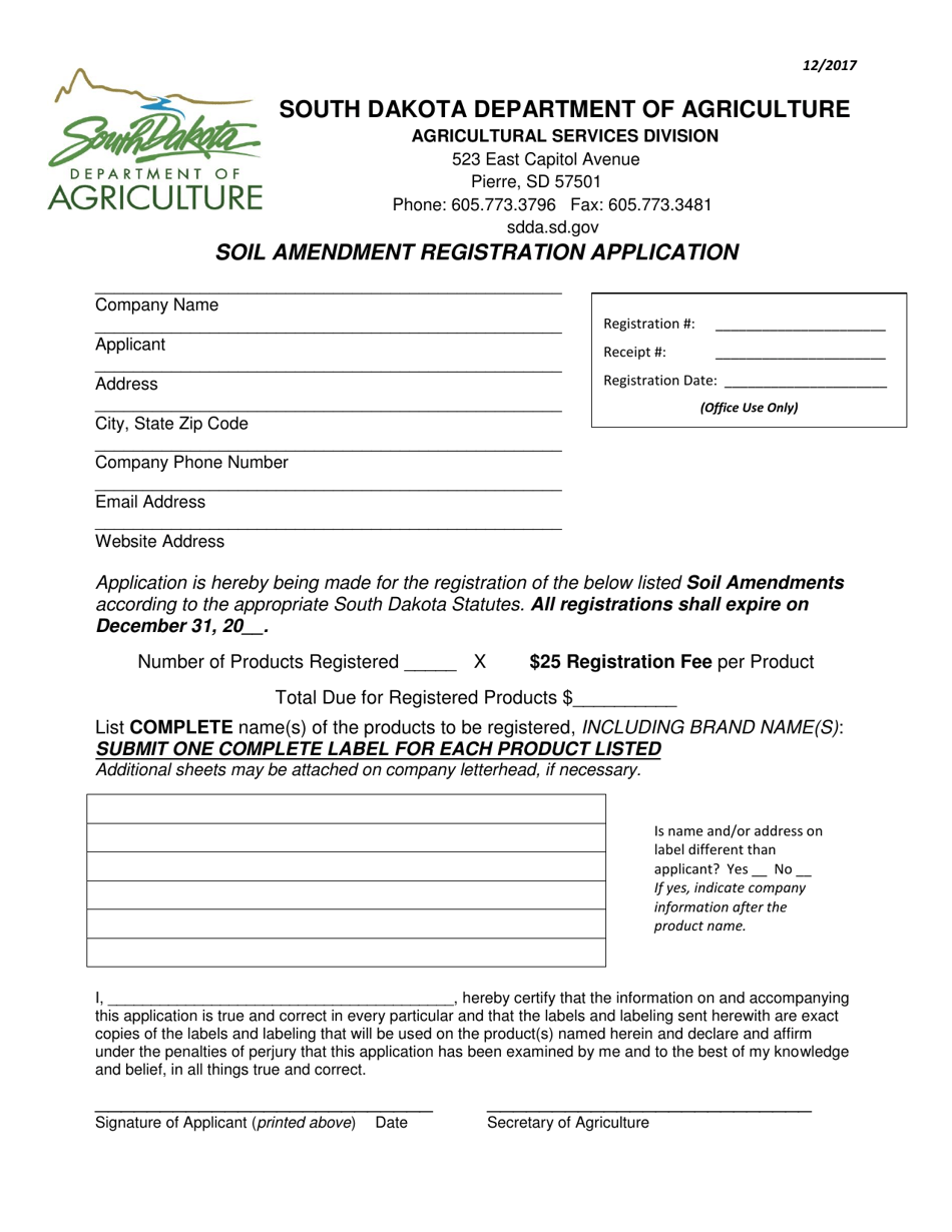 Soil Amendment Registration Application - South Dakota, Page 1