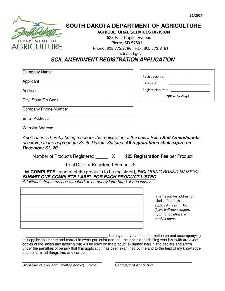 South Dakota Soil Amendment Registration Application Fill Out, Sign