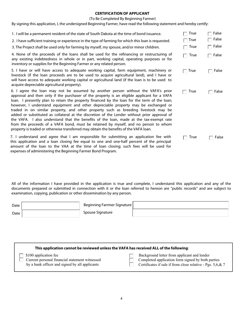 Beginning Farmer Bond Program Application - South Dakota, Page 4