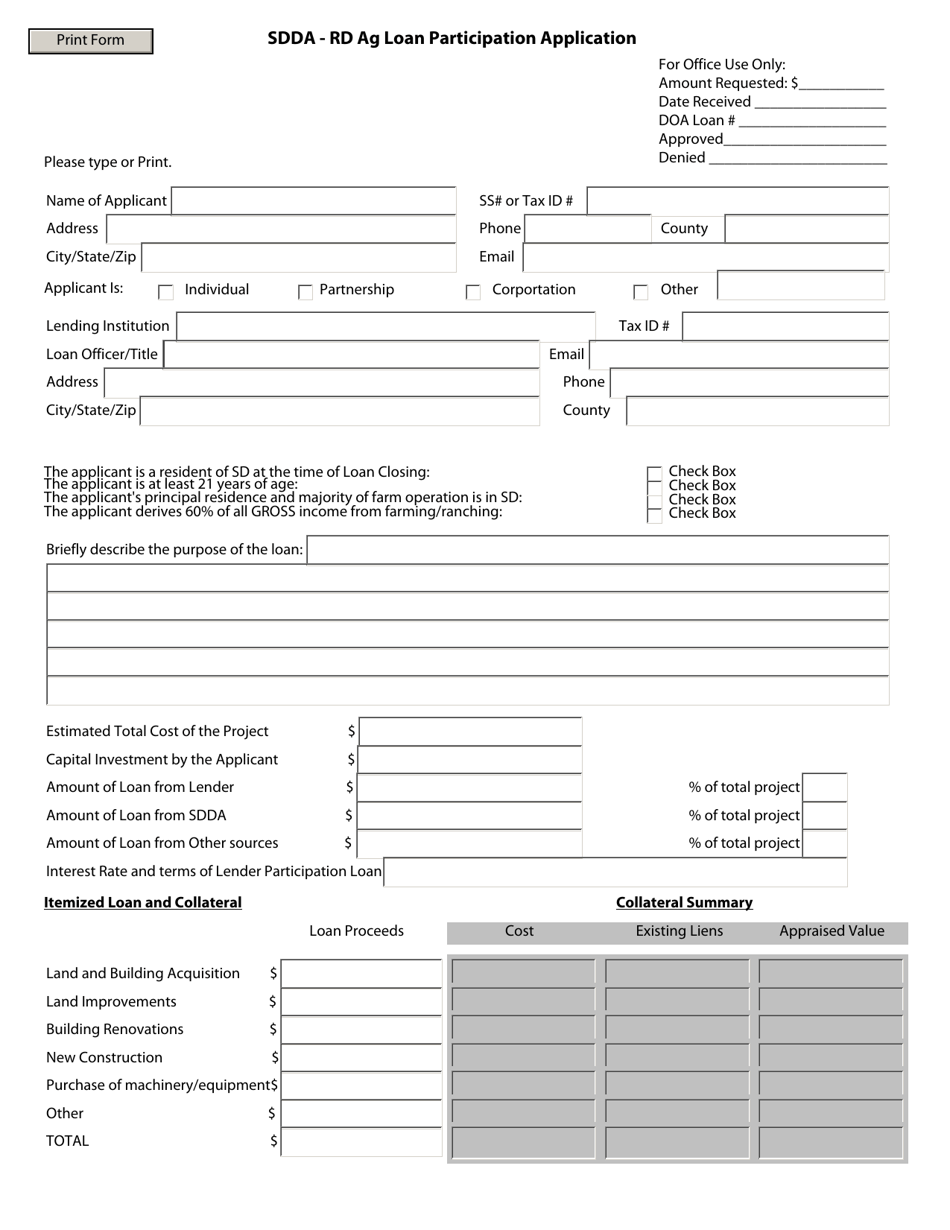 Rd Ag Loan Participation Application - South Dakota, Page 1