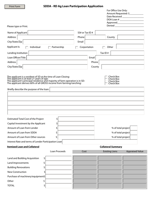 Rd Ag Loan Participation Application - South Dakota Download Pdf