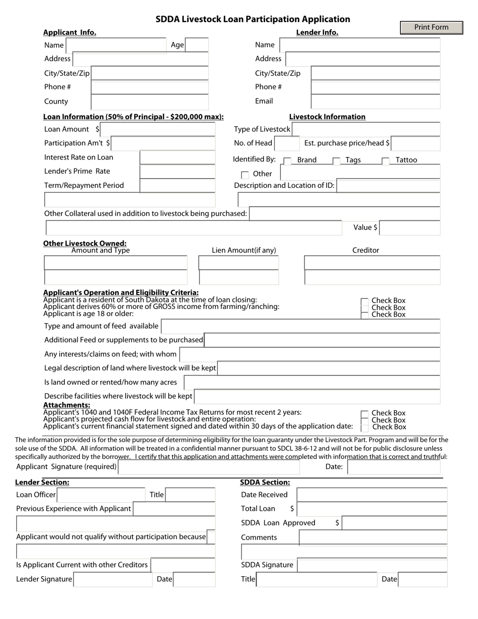 South Dakota Sdda Livestock Loan Participation Application Download ...