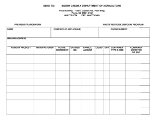 Document preview: Waste Pesticide Disposal Program Pre-registration Form - South Dakota