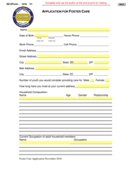SD Form 1576 Application for Foster Care - South Dakota
