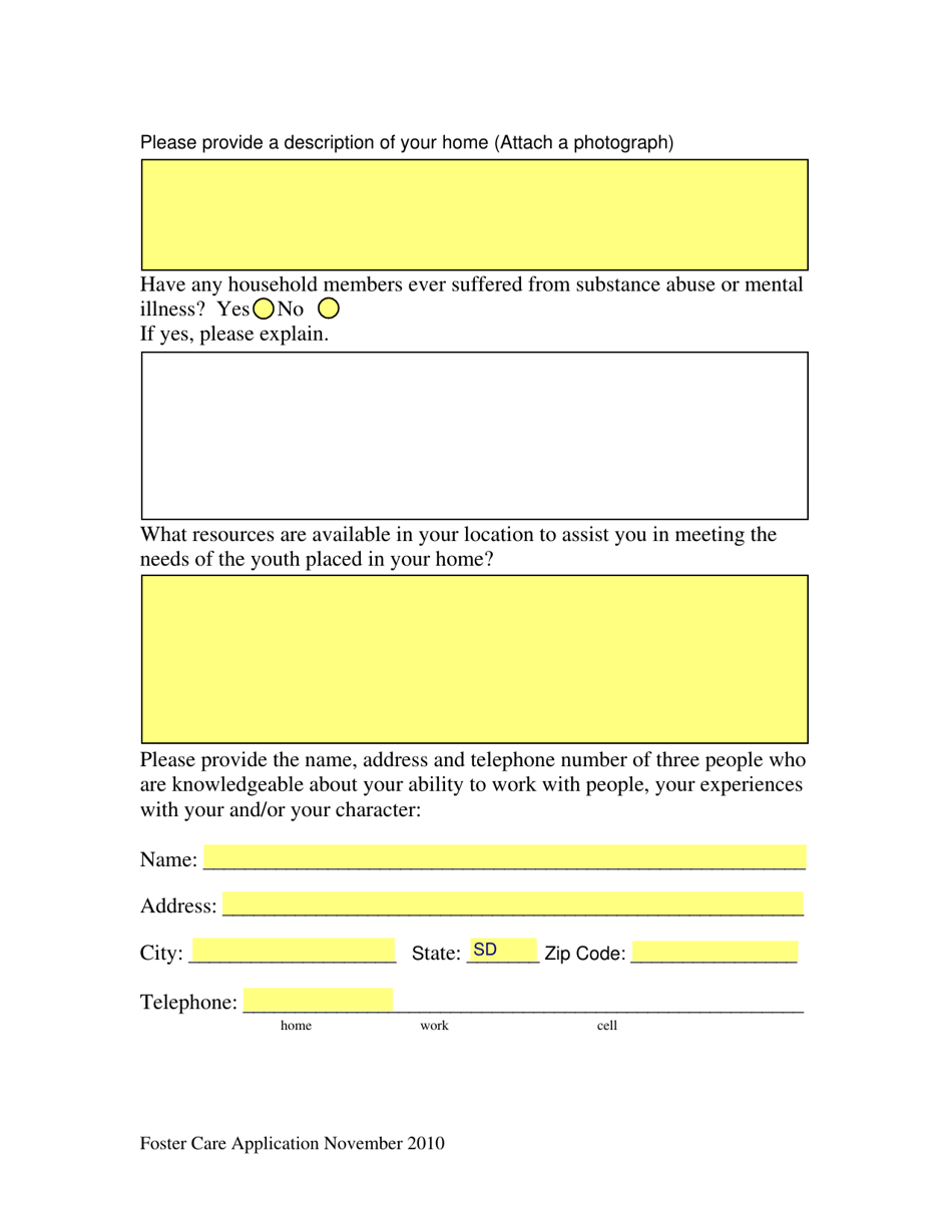 SD Form 1576 Application for Foster Care - South Dakota, Page 3