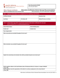 Form AC2 Alternative Certification District Renewal Recommendation - South Dakota