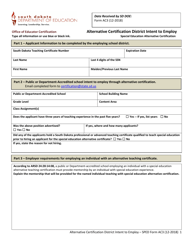 Document preview: Form AC3 Alternative Certification District Intent to Employ - South Dakota
