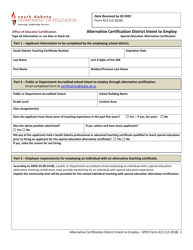 Form AC3 Alternative Certification District Intent to Employ - South Dakota