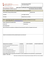 Form AC4 Alternative Certification District Renewal Recommendation - South Dakota
