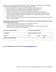 Form AC4 Alternative Certification District Renewal Recommendation - South Dakota, Page 2