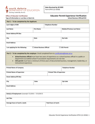 Form EPV5 Educator Permit Experience Verification - School Business Official/Ceo - South Dakota
