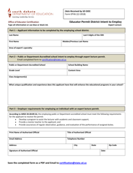 Document preview: Form EPV6 Educator Permit District Intent to Employ - Expert Lecture - South Dakota