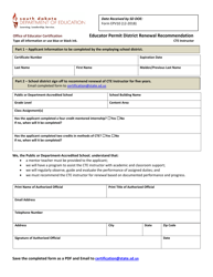 Document preview: Form EPV10 Cte Instructor Educator Permit District Renewal Recommendation - South Dakota