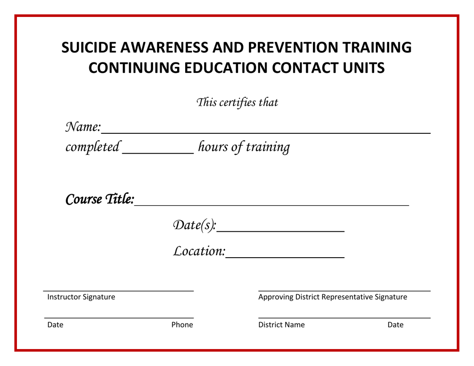 Suicide Awareness and Prevention Training Continuing Education Contact Units - South Dakota, Page 1